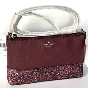 NWT Kate Spade Greta Court Glitter Ramey Small Crossbody Bag Cherrywood wkru5693